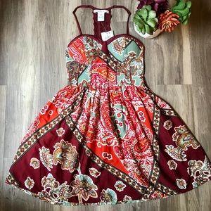 Women’s American Rag Dress Patterned Burgundy Autumn Halter Lace Dress Small